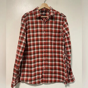 George Modern Button-Up Orange Brown  & White Plaid Shirt: - Medium